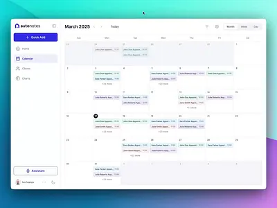 Autonotes AI - Calendar view and UI/UX facelift ai ai assistant calendar calendar app calendar ui dark mode dark theme dashboard notes product design saas schedule side navigation sidebar ui design ux design voice assistance web app