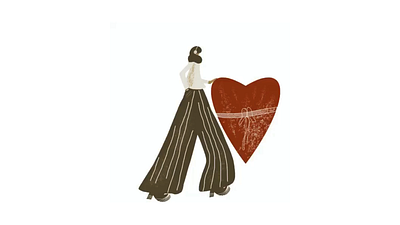 Happy woman throws up a big heart like a ball. woman