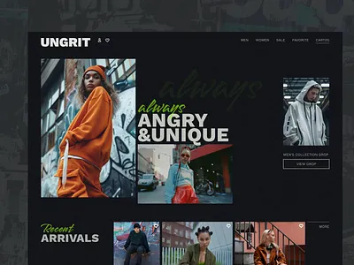 UNGRIT - landing page for a streetwear brand branding clothes concept design landing marketplace shop shopping site ui ux webflow
