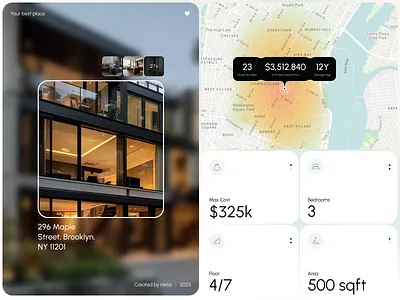 Dashboard Design — Real Estate Finder UI card system dashboard dashboard layout data visualization design figma design interaction design interface minimal design modern ui product design prop tech property finder real estate responsive ui ui user interface ux web app design