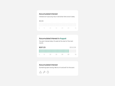 Interest widget states banking bar calendar chart countdown empty state error finance fintech graphic design interaction invest investing light progress ui ux web white