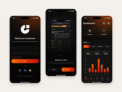 Crypto Trading App UI – Dark Mode Dashboard & Bot Automation ai bot arbitrage bot bitcoin copy trading bot crypto custom strategy bot dark mode dca bot defi finance fintech grid bot ios design nft solana trading app trend bot ui ux web3