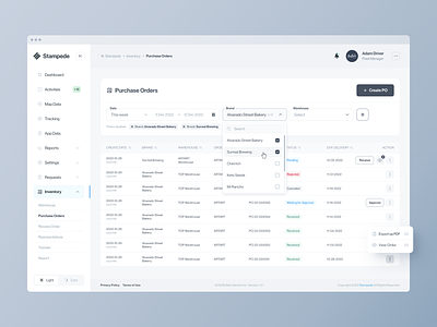 Stampede - Inventory Management app clean ui content heavy desktop filters interface inventory list product design retail saas table ui ux web app