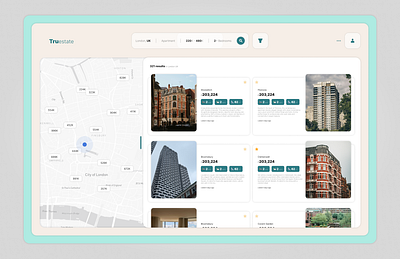 Truestate - Results Page cleandesign graphic design minimal minimalistic real estate search results user experience ux ux design