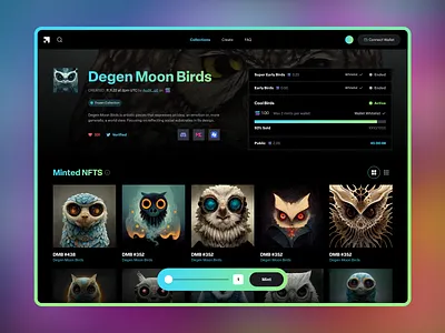 LMNFT / Collection Details app design crypto gradient grid mint neon nft product design slider solana table web web app web3