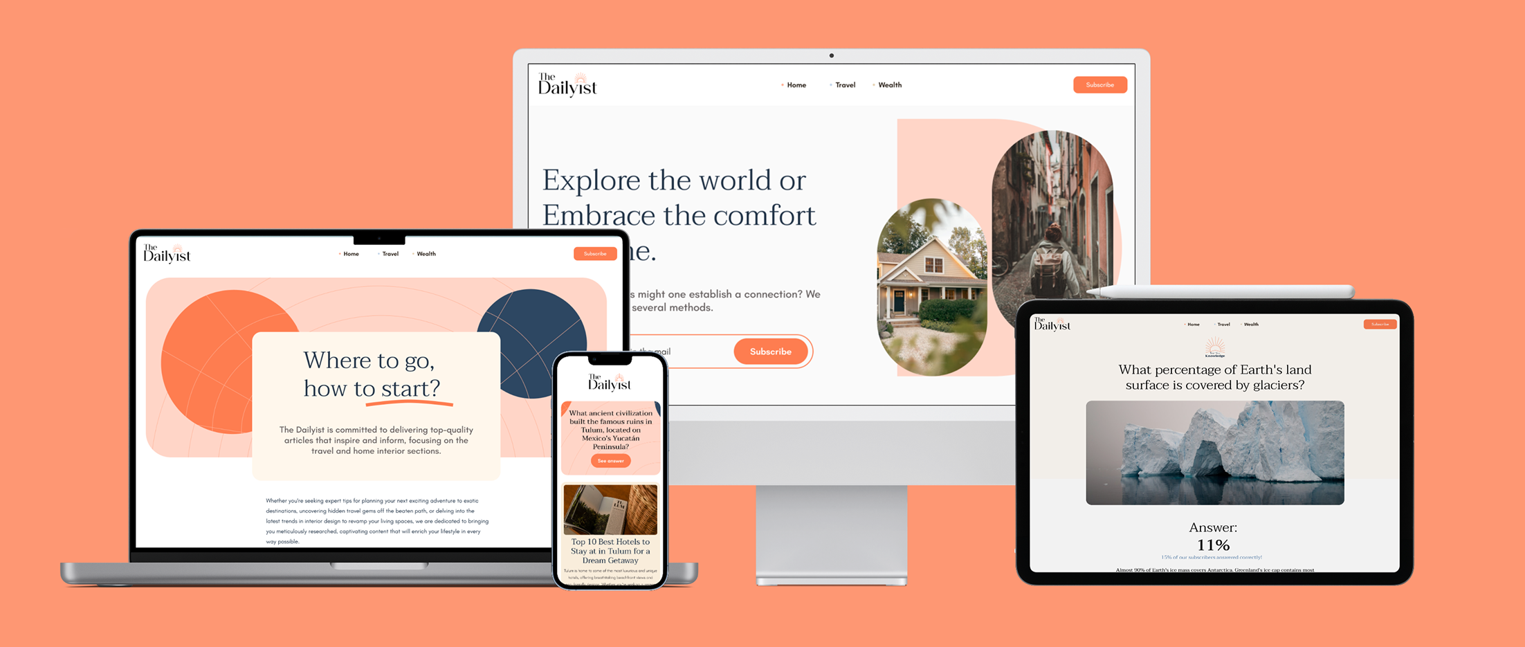 TheDailyist Blog, Website and Branding Design beige blog blog design blue classic classy elegant fonts interesting logo logo design newsletter newsletter design orange peaceful salmon style styleguide visual identity design web design