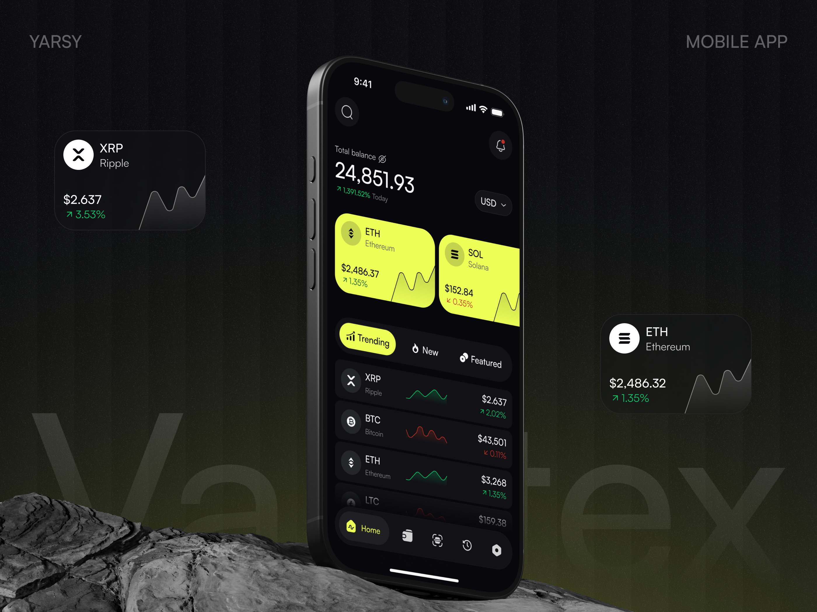 Vortex Crypto Wallet — Mobile App adobe illustrator adobe photoshop analytic application branding coin crypto crypto wallet design exchenge figma graphic design logo mobile app platform trading ui uiux design userexperience web3