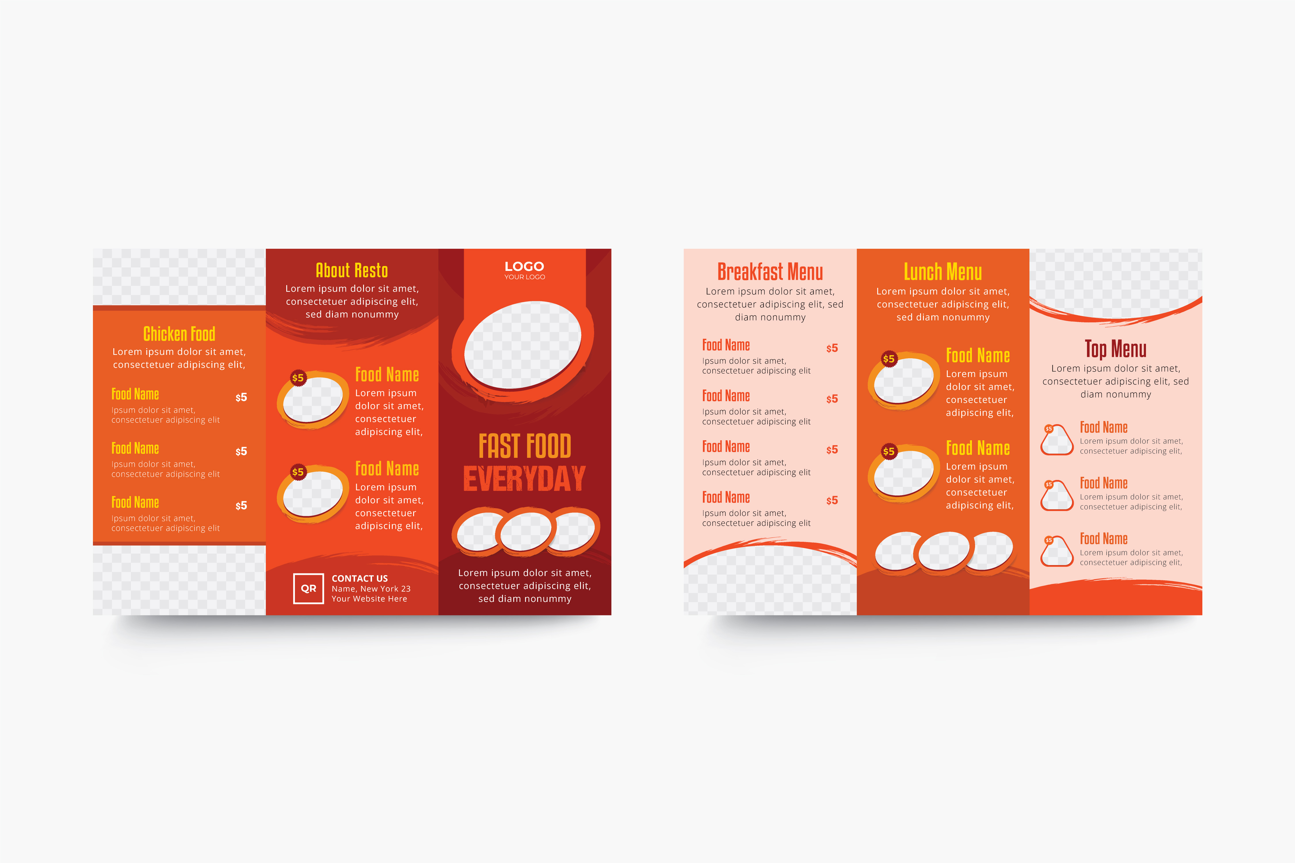 Restaurant Menu Trifold Template Design fast food