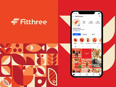 Fitthree - Food Brand Identity Design branding food food branding food design geometric instagram logo logodesigner pattern red social media