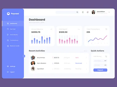 Paynest - Financial Dashboard Design animation dashboard digital wallet gateway graphic design typography ui design user dashboard