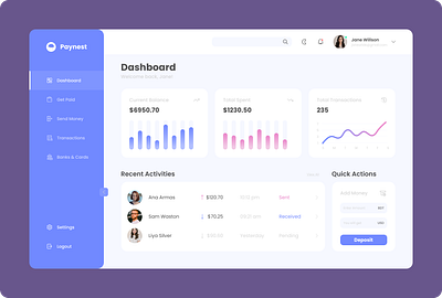 Paynest - Financial Dashboard Design animation dashboard digital wallet gateway graphic design typography ui design user dashboard