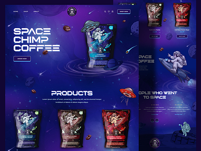 Space Theme Coffee Landing Page in E Commerce adult childern chimp coffee drink ecommerce energy food fun health kids landing page landing page design lifestule scifi shopify space tea web design website design