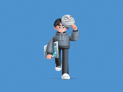 Checks - album cover 3d beatpad boy cartoon character colorful cover fashion illustration mascot mask producer song style stylized walking