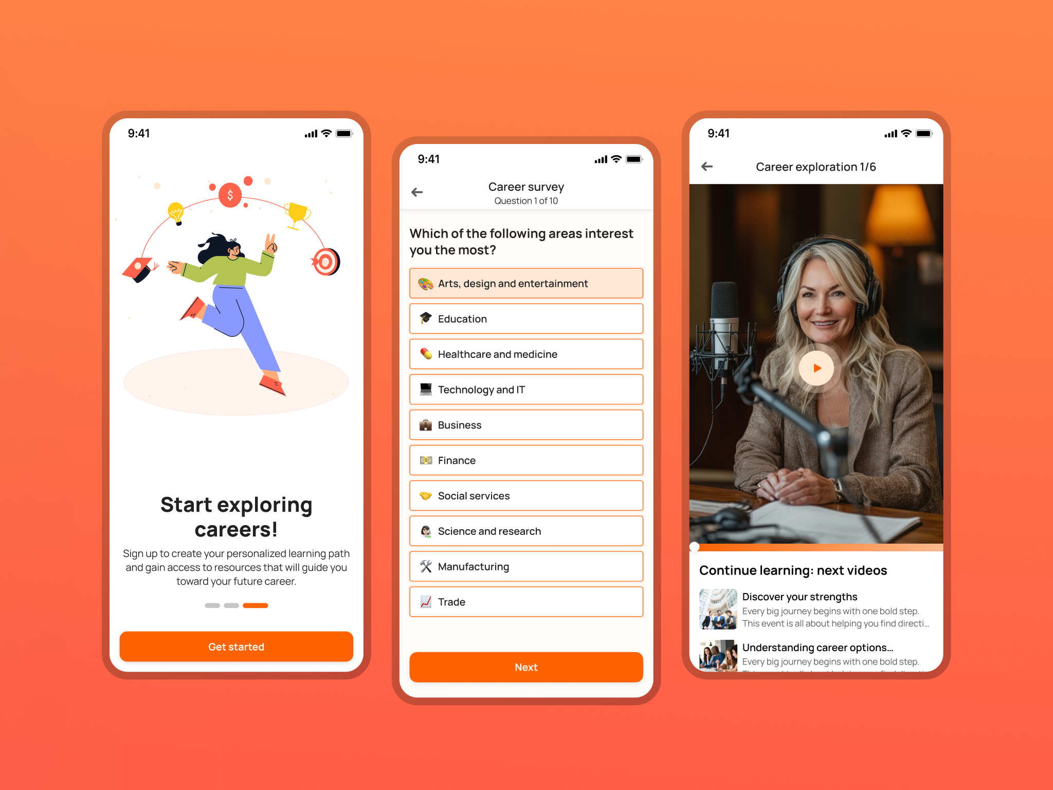 Personalized learning dashboard – EdTech ai career app career education edtech app free mobile app design mobile design personalized learning product design student app survey ui design uiux user interface ux design video learning