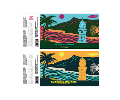 Hawaii Illustration & Label Branding beach bold branding colorful drawing hand drawn hawaii hawaiian illustration illustration art illustrator island label landscape lighthouse ocean palm tree tropical vibrant