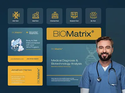 BioMatrix Branding | Biological & Medical Technology adobe indesign biological analysis biological research biotechnology booklet branding design brochure design dna graphic design handout medical diognosis medical technology print design social media post