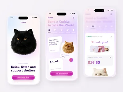 🐾 Pawse App android animation apple cat design donation illustration logo mobile mobile app shelter ui uiux ux