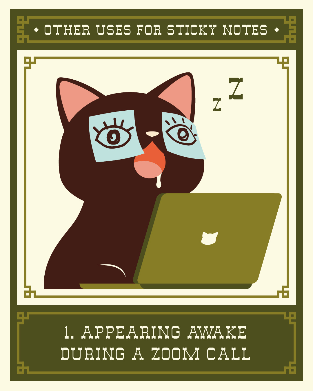 Funny Cat Illustration: Work From Home Zoom Humour black cat art bold colour illustration cat character design character design clean vector art cute cute character art editorial illustration freelance illustrator funny cat illustration illustrator for hire merchandise illustration office humour quiet quitting illustration stationery design sticky notes illustration vector illustration whimsical illustration work from home illustration zoom illustration