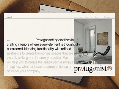 Protagonist® | Interior design studio | Main page interior landing page minimalism premium studio ui uiux ux web design website