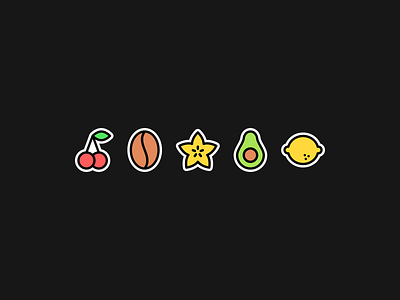 Flavors icons avocado bean cherry coffee coffee bean design flavor fruit fruits icon icons illustration lemon minimal minimalism minimalist vector