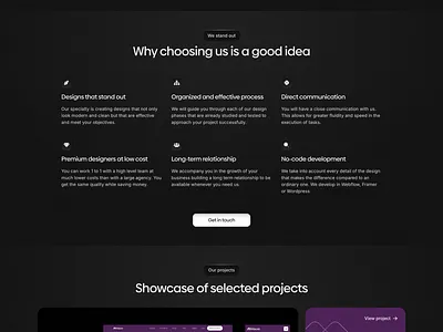 MyPagesLab // Agency Website: Benefits agency agency landing page agency website benefits dark mode develop framer internal section landing page design minimal premium webdesign webflow website design