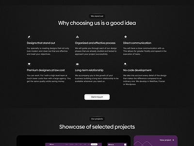 MyPagesLab // Agency Website: Benefits agency agency landing page agency website benefits dark mode develop framer internal section landing page design minimal premium webdesign webflow website design