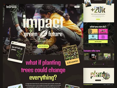 InGreen – Social Eco Project Landing Page bright call to action climat colorful concept eco environment global graphic design green movement landing landingpage modern project social ui uxui volunteer website youth