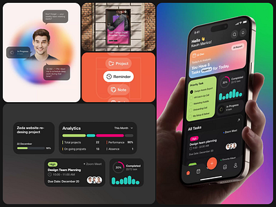 AI Productivity Marketing Kit — Gradient UI & Smarter Messaging ai ai interface app design app showcase app ui branding kit dark mode ui gradient design interface design marketing design mobile ui productivity app promo design saas marketing social media creatives startup branding task manager ui ux design visual identity