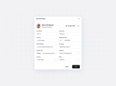 Profile Edit Model figma figma design landing page landing page design ui ui component ui design ui model uiux user experience user experience design user interface user interface design ux ux design web web design website website design