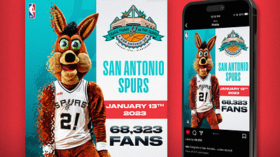 Spurs Attendance Record adobe photoshop basketball creative graphic design mascot nba photoshop social media spurs typography