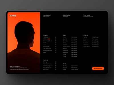 Mans Portfolio Dashboard Design black bold typography colorful design dark background dark tone dashboard dashboard design design graphic design mans mans dashboard orange platform platform dashboard typography ui ui ux design ux