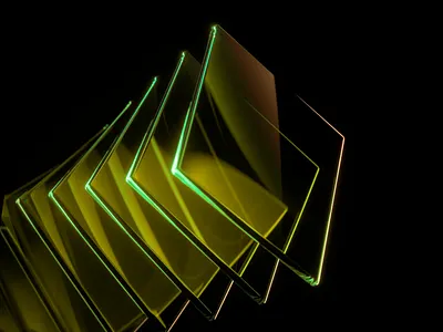 3D Design of Luminous Layers 3d 3d art 3d artwork 3d design 3d glass 3d layers 3d modelling 3d render 3d rendering clean creative glass graphic design inspire layers light art luminious layers panels repetition yellow green