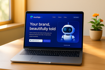 Routiqo AI – Futuristic Brand Storytelling Landing Page UI