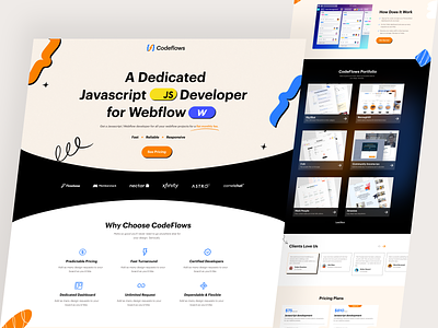 Codeflows - A Portfolio Landing | Webflow creative developer figma freelancer interface javascript js landing page minimal modern no code personal website portfolio portfolio website service software squarespace ui webflow wix