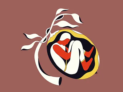 Safe Inside the Shell Form Illustration abstract figure artistic solitude bold lines conceptual piece curved composition dream state emotional shelter human cocoon illustration inner world mental retreat minimal style modern expression organic form poetic concept protective space surreal pod symbolic design visual metaphor