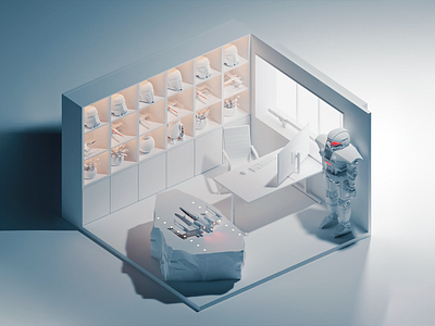 Command Room Diorama 3D 3d modeling cinematic lighting collectible display concept design digital rendering futuristic environment futuristic office holographic table isometric scene minimal design modern sci fi polygonal art robotic figure sci fi architecture sci fi diorama sci fi room space elements tech interior tech workspace