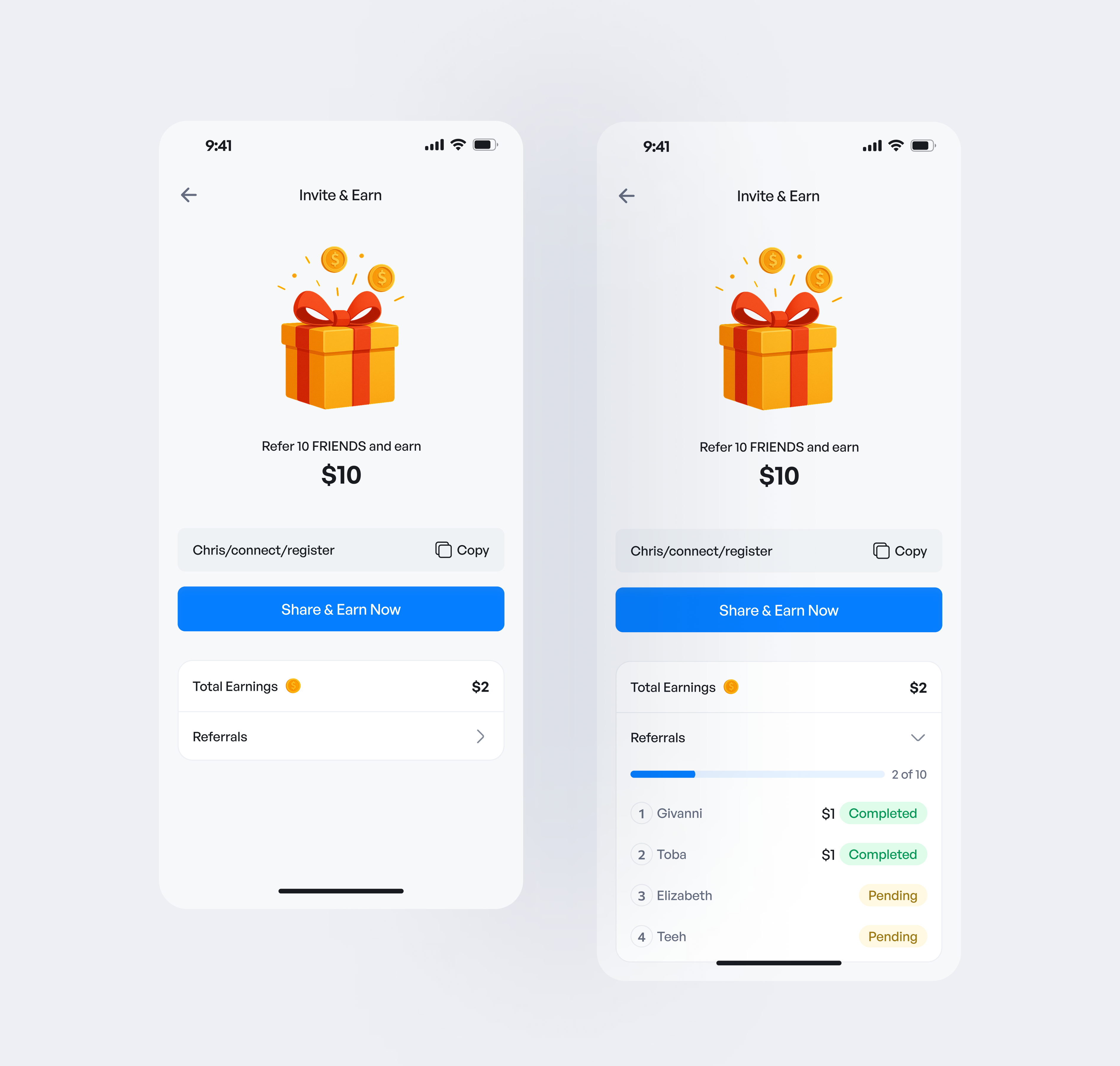 Refer & Earn invite a friend mobile app mobile design mobile ui refear and earn referral referral screen reward ui design