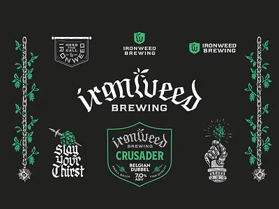 Ironweed Brand Sheet badge beer brand design branding brewery illustration label lettering logo