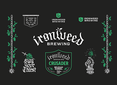 Ironweed Brand Sheet badge beer brand design branding brewery illustration label lettering logo