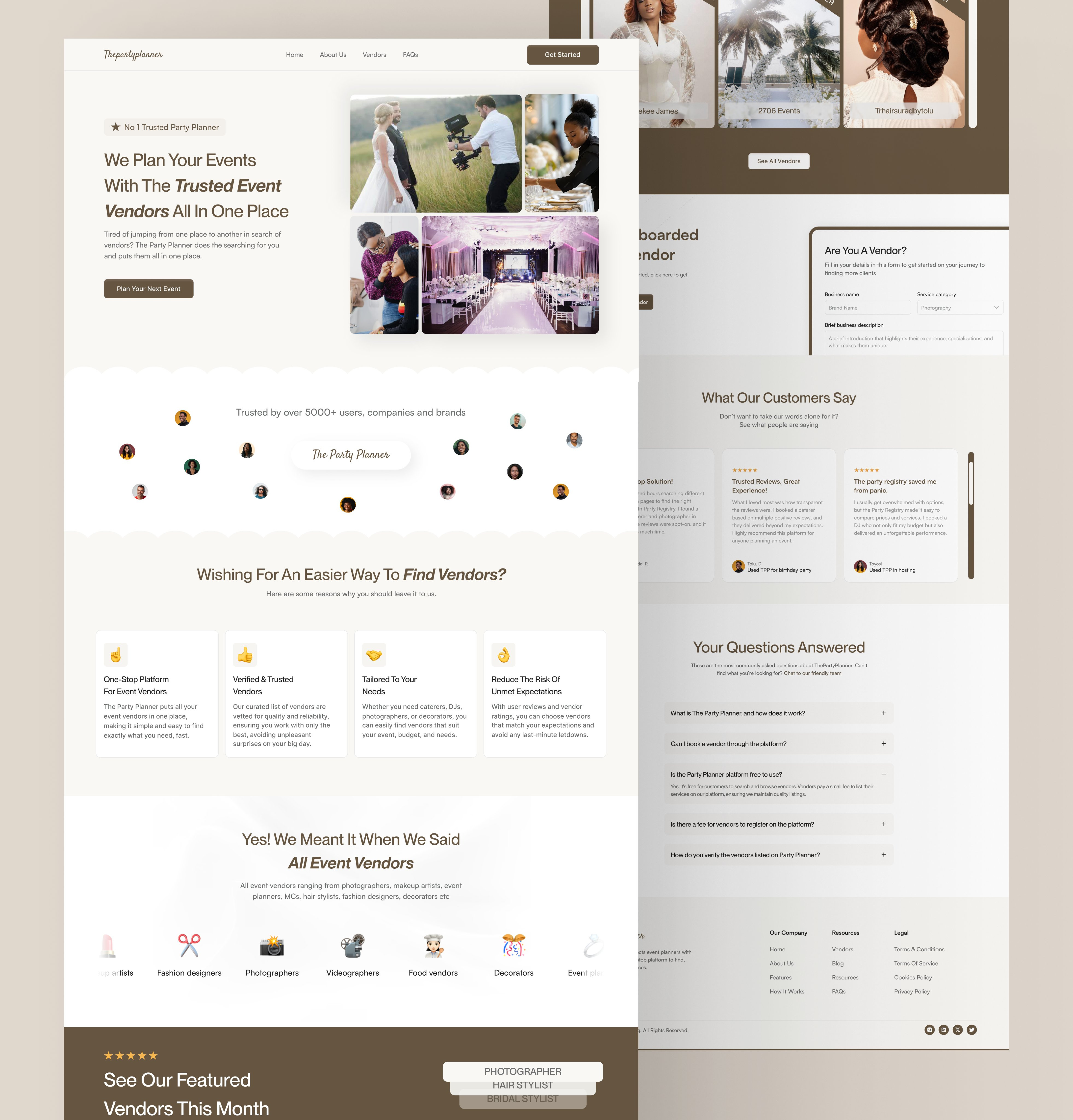 The Party Planner - Website for Even Planners design event planner website event planners event website landing page ui design web page wedding