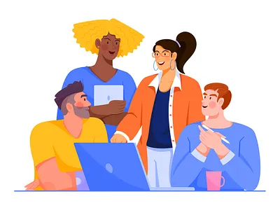 Public discussion_Microsoft boy business character company discuss girl illustration lady laptop man microsoft office people team uran work