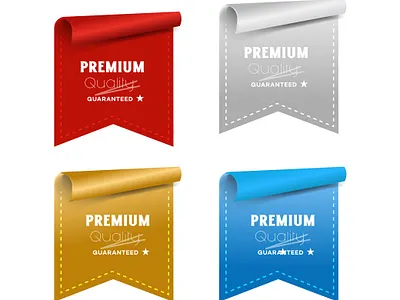Premium Quality Guaranteed Labels Red, Silver, Gold, Blue Banner brand