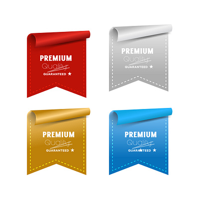Premium Quality Guaranteed Labels Red, Silver, Gold, Blue Banner brand