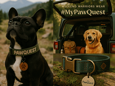 PawQuest - Pet Collars Product Photography & Branding Design brand identity development branding content creation design graphic design illustration instagram post pet collars pet photography pet product branding premium product photography product branding product design product photo editing product photography social media social media content social media graphics social media manager social media marketing