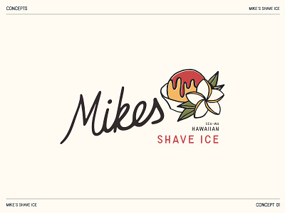 Concepts for Authentic Hawaiian Brand - Mikes Shave Ice brand design brand designer brand identity design branding branding design design graphic graphic design hand drawn hand drawn branding identity illustration logo logo concepts logo mark logomark motion graphics restaurant branding typography visual identity