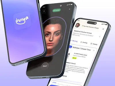 Oviya Skincare app aiapp aiinskincare appdesign appui beautytech creativedirection dailyroutine designinspiration dribbbleshots facescanner interfacedesign minimaldesign productdesign selfcare skinanalysis skincareapp uiux visualdesign