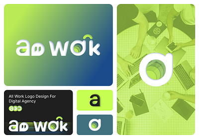 All Work Agency Logo Design 3d agency all work branding digital agency logo design figma graphic design icon illustrator logo logo design minimal logo design photoshop typography logo design