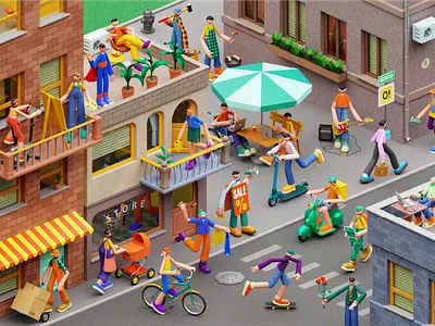 3D Rondi #3 3d character 3d modeling blender 3d casual character design illustration life people town