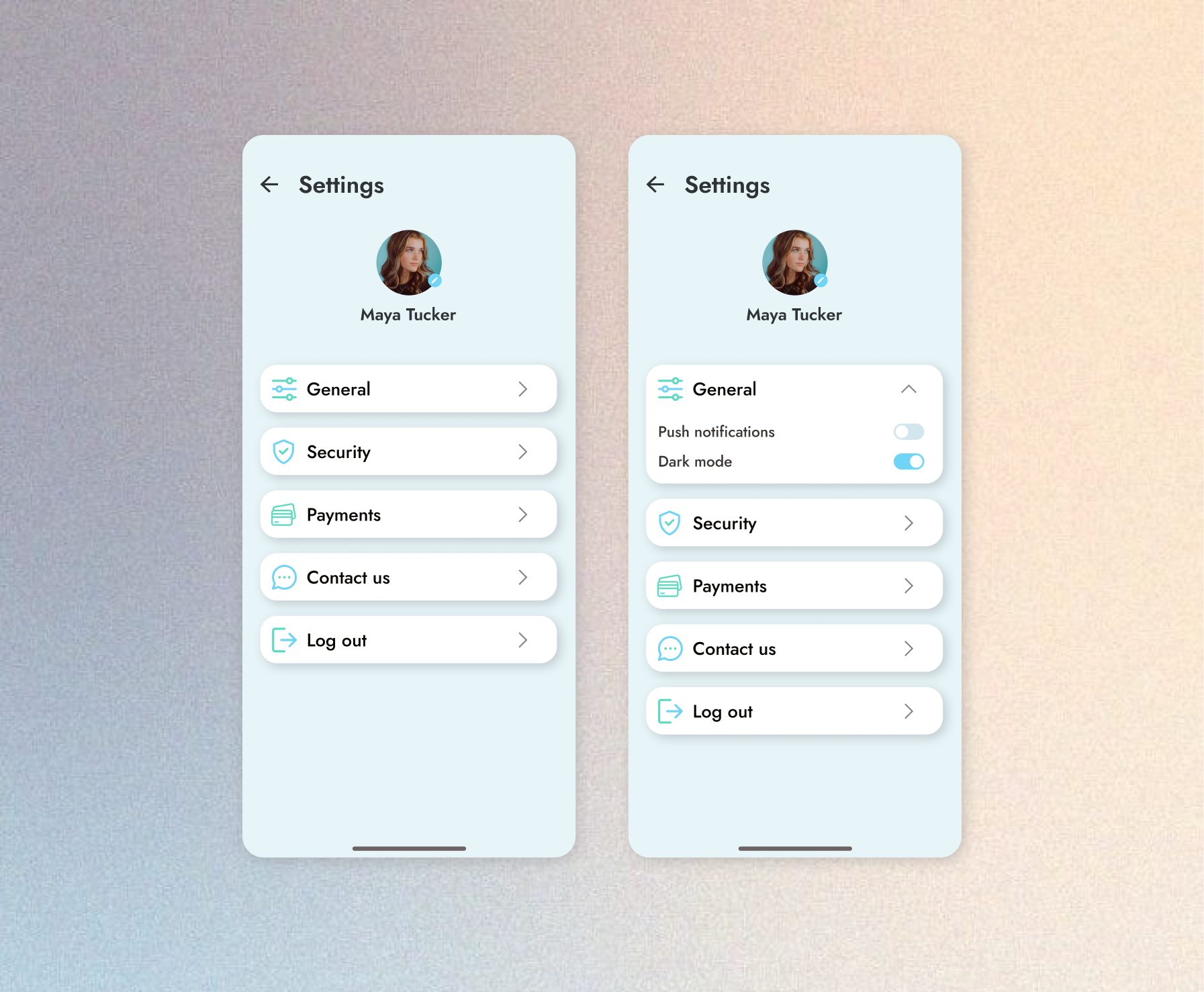 Account settings mobile - UI Design account settings app app design branding design interface log out logo mobile mobile app mobile design mobile interface mobile ui product design settings ui ui design uiux ux ux design