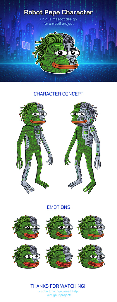 Robot Pepe character. Crypto mascot memeable design meme 2d art blockchain branding character character design crypto crypto art crypto character crypto mascot graphic design mascot mascot design meme memecoin pepe pepe character pepe robot robot web3 web3 project